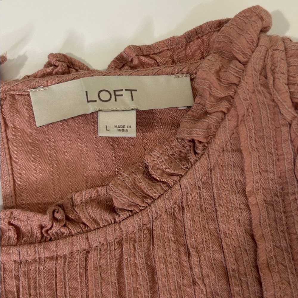 LOFT Textured Ruffle Top in Soft Pink - Picture 2 of 4